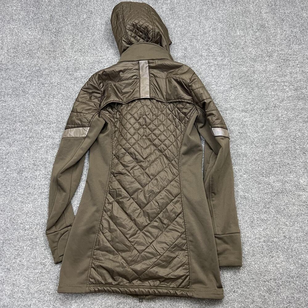 Athleta Jacket Womens Small Brown Quilted Hooded Full Zip Long Coat - Picture 2 of 10